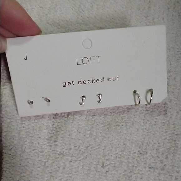 Loft 3 pairs earrings get decked out letter j cz cubic zirconia half hoop - Picture 1 of 5